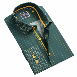 Chemises habillées vertes de créateur pour hommes, 100 % coton, motif imprimé, manches longues, écologiques, infroissables, pour adultes - Product Image 2