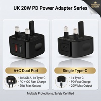 Cargador de Pared HNT Factory PD de 20 W con Enchufe para Reino Unido, QC3.0 de 18 W, USB Tipo C, Adaptador Universal Rápido de 2 Puertos USB C para Teléfonos Móviles