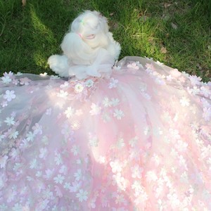 Vestido de Novia de Lujo para Mascotas Little Bear Foam con Cola de Flores de Cerezo y Bordado Floral Tridimensional - Product Image 4
