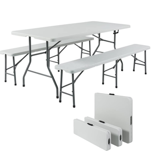 Tavolo da Picnic Pieghevole Portatile in Plastica da 6 Piedi con Set di 2 Panche, Tavolo e Sedie per Interni ed Esterni, per Feste, Campeggio, Patio - Product Image 1