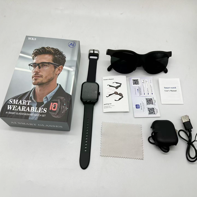 WK5 AI Glasses Smart Watch Set for Daily Fitness Tracking Hands Free Calling Music Playback Outdoor Travel Use
