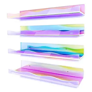 Wall Mounted Neon Acrylic Floating Shelf Slatwall Iridescent Clear Acrylic Bathroom Storage Ledge Shelves For Toy Display