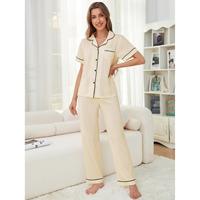 Ensemble de pyjama en coton floral vintage personnalisé, pyjama printemps, ensembles 2 pièces, boutonné, vêtements de nuit pour femmes