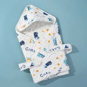 Nouveau-né enveloppe dans un tissu doux en coton imprimé et confortable, serviette de bain pour bébé en gaze avec capuche - Product Image 3