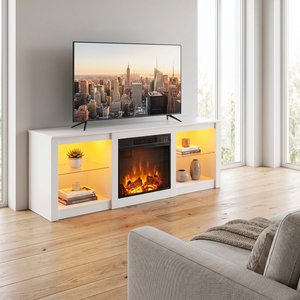 Support TV avec foyer électrique intégré de 23 pouces, 1500W, avec lumières LED et flamme à changement de couleur pour salon et centre de divertissement - Product Image 1