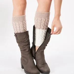 Calcetines de bota para mujer calentadores de piernas tejidos con Cable de color de invierno personalizados a la moda