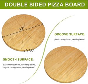 Tagliere e Vassoio <span class=keywords><strong>per</strong></span> <span class=keywords><strong>Pizza</strong></span> in Bambù a Doppia Faccia, 12 Pollici, Confezione da 2, con Istruzioni <span class=keywords><strong>per</strong></span> <span class=keywords><strong>la</strong></span> Pulizia a Mano - Product Image 2
