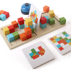 Blocs de construction de compétition amusants en bois pour puzzle pour enfants et carte flash d'éducation précoce jouets de bricolage - Product Image 1
