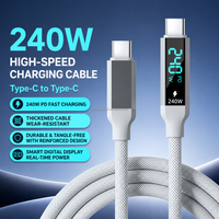 Cable USB4 de 240W con revestimiento de aleación de aluminio y pantalla digital LED, USB-C a Tipo-C, para carga rápida y transferencia de datos de teléfonos móviles.