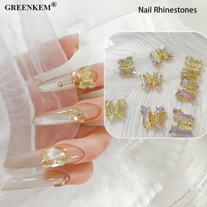Décoration d'ongles 3D Aurora Crystal Ice Transparent Double Couche Papillon Or Strass d'ongles en métal coloré - Product Image 1