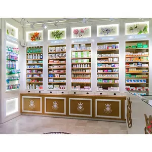 Estantes de farmacia para tienda, vitrina de exhibición de diseño Interior de farmacia