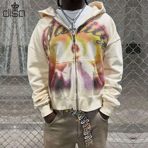 Biểu Tượng Tùy Chỉnh Người Đàn Ông Dtg In Đồ Họa Cắt Và May Hoodies Chất Lượng Cao 450gsm Cotton Đường Phố Mặc Cắt Rhinestone Zip up Áo - Product Image 1