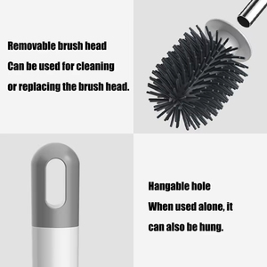 Brosse de nettoyage de toilettes en silicone en gros avec manche long et tête flexible et pliable - Product Image 2