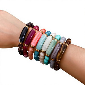 Bracelets en résine géométriques de luxe, mignons, vintage, tendance, noirs, beiges, ambre, marron, empilables, bijoux statement pour femme - Product Image 5