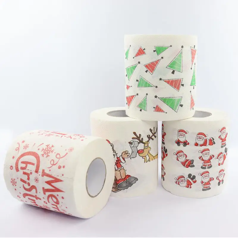 Rollo de papel higiénico navideño de Santa Reno, suministros de decoración navideña, papel higiénico de Navidad, 2020