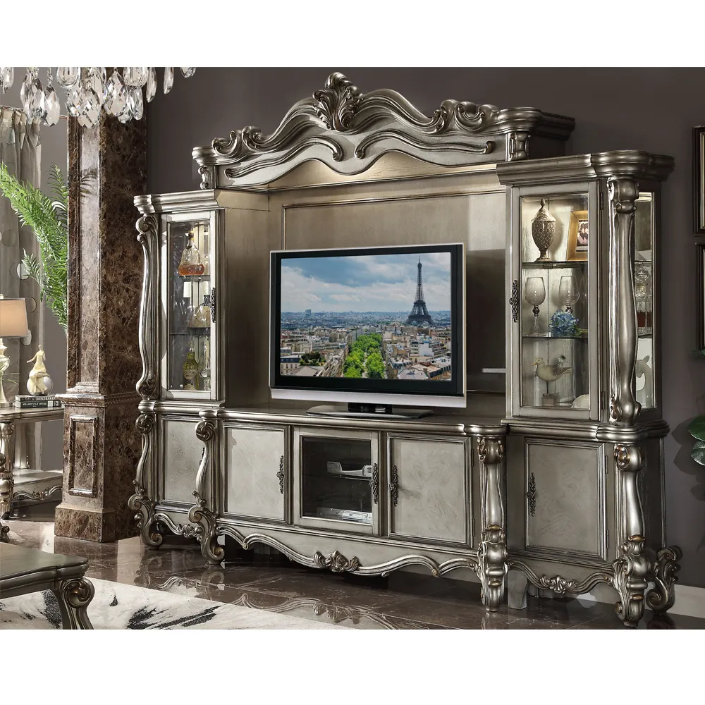 リビングルームのソファ用の高品質の渇望ガラスTVキャビネットセット家具クラシックソファ
