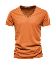 T-shirt basique doux et respirant en fibre de bambou pour hommes T-shirt uni en coton imprimé T-shirt à col en V en chanvre pour hommes