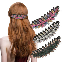 Barrette à cheveux en forme de feuille élégante avec strass 3D en cristal, antidérapante, pour femmes, idéale pour les mariages et les fêtes