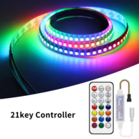 Controlador LED Mini de 21 Teclas, DC12V, Control Remoto Inalámbrico RF de 3 Pines para Tira de Luces LED Pixel Dream Color, Más de 350 Efectos Dream, WS2812B WS2811