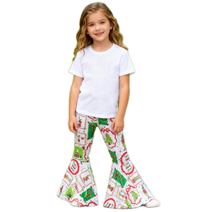 Pantaloni svasati invernali Casual personalizzati per bambine pantaloni per bambini con stampa natalizia <span class=keywords><strong>Leggings</strong></span> con fondo a campana in <span class=keywords><strong>velluto</strong></span> all'ingrosso - Product Image 1