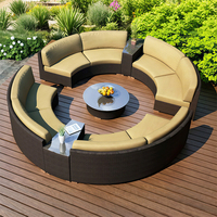 Juego de Muebles de Jardín de Mimbre Resistente al Agua para Todo Clima, Sofá Redondo de Ratán para Patio Exterior