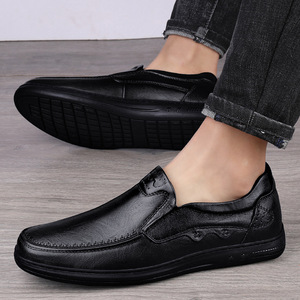 Chaussures habillées en cuir véritable pour hommes, bout rond, à lacets, semelle extérieure en caoutchouc antidérapante, toutes saisons, bureau et carrière - Product Image 4