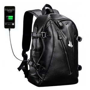 30% off Drop Shipping 2019 Hotsale Man USB Charging Pu <strong>Leather</strong> <strong>Laptop</strong> <strong>Backpack</strong> with Earphone Hole - Product Image 1