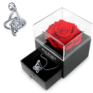 Groothandel Eeuwigheid Rozen Acryl Geconserveerde Roos Cadeau Sets Voor Vrouwen Valentijnsdag Sieraden Doos Met Lade