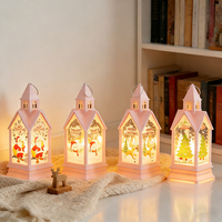 Lanterne LED portable en forme de maison 3D style église de Noël, IP33, à piles, lumière de nuit violette, pour table festive