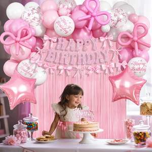 Décorations de ballons d'<span class=keywords><strong>anniversaire</strong></span> nœud rose, ballons nœud rose, bannière Joyeux <span class=keywords><strong>Anniversaire</strong></span>, décoration de gâteau pour baby shower et enterrement de vie de jeune fille - Product Image 2