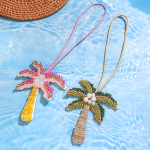 จี้ต้นมะพร้าวสไตล์โบฮีเมียนสำหรับฤดูร้อน ทำด้วยมือ ประดับด้วยลูกปัดข้าวสีเขียวขาวและมุก ดีไซน์แฟชั่น เหมาะสำหรับใช้เป็นเครื่องประดับกระเป๋า - Product Image 2