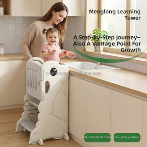 Tabouret d'apprentissage Montessori réglable en hauteur pour tout-petits, en forme de dinosaure, <span class=keywords><strong>tour</strong></span> d'aide de cuisine pour enfants avec garde-corps de sécurité intégré pour <span class=keywords><strong>la</strong></span> maison - Product Image 1