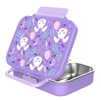 Boîte à lunch portable avec poignée pour enfants, 3 compartiments, intérieur en acier inoxydable 304, coque extérieure en PP, joint en silicone