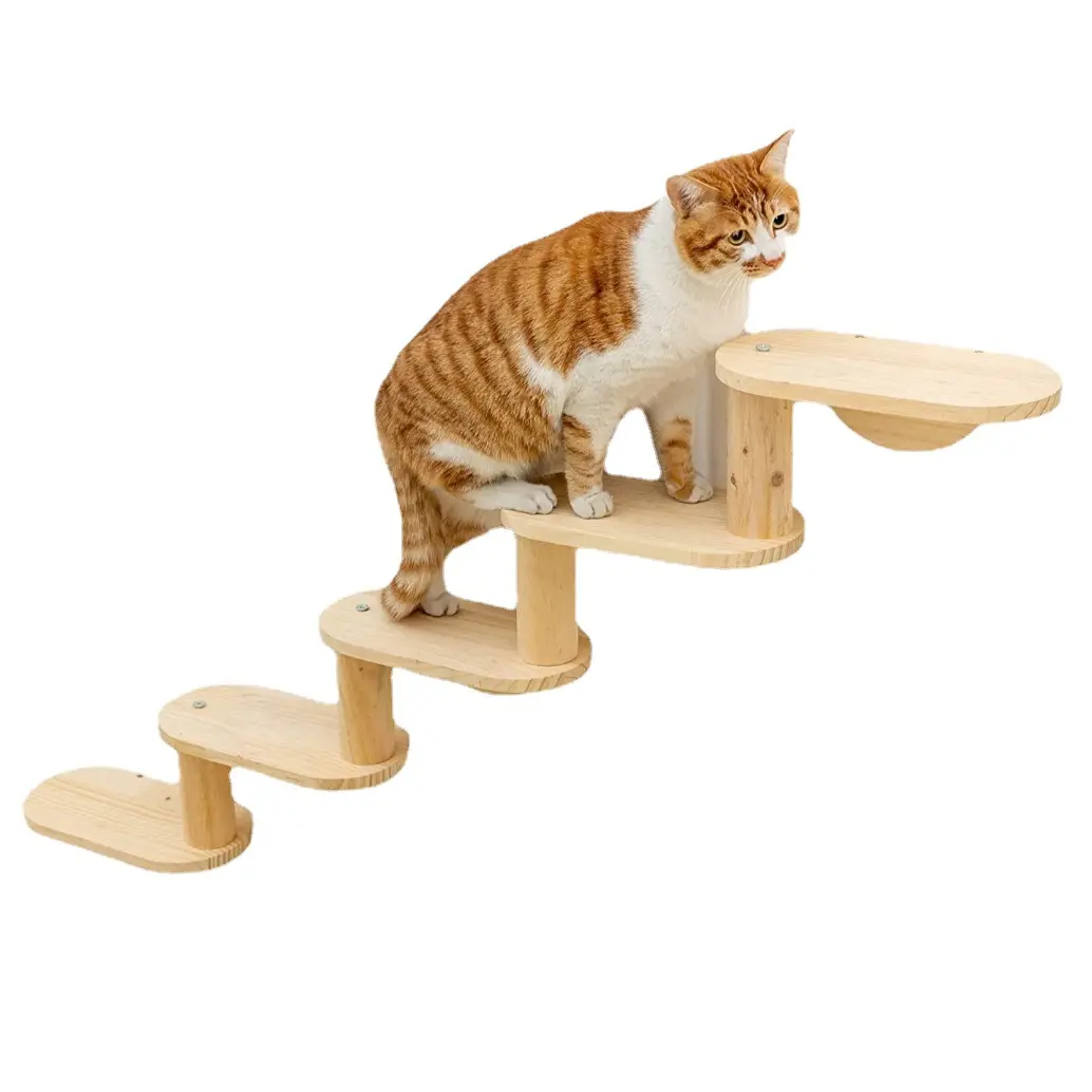 Holz Katzen regal für Wand montage Hängematte mit 5-stufigen Kletter leiter Moon Cats Regale und Sitz stangen für Aktivitäten in Innenräumen