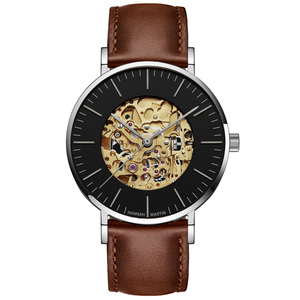 HANNAH MARTIN WATCH FACTORY <span class=keywords><strong>Precio</strong></span> al por mayor Esfera blanca redonda Reloj de calendario mecánico automático de acero inoxidable completo para hombres - Product Image 5