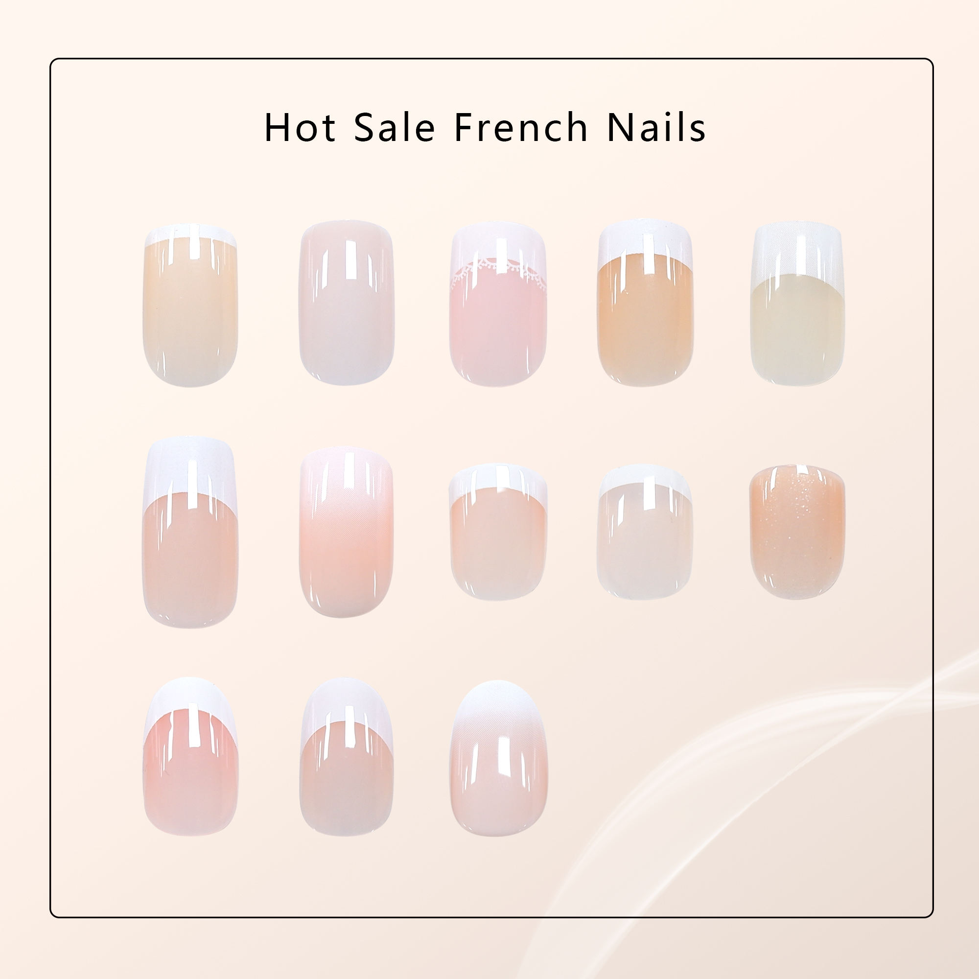 Acrylic Full Cover Reusable 24 Pcs Short Square Glossy Ombre Nude Press on Fake Nails for Women and Girls