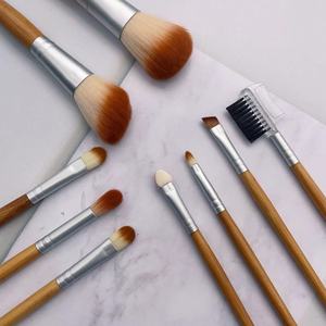 Ensemble de 9 pinceaux de maquillage à manche en bambou, faits à la main, poils synthétiques doux, pour sourcils et fards à paupières, logo personnalisé, kit d'outils de beauté - Product Image 4