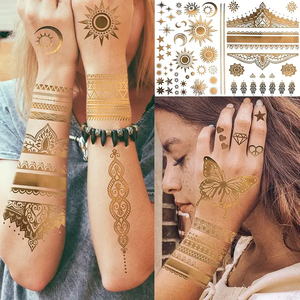 Faux <span class=keywords><strong>bijoux</strong></span> étanche <span class=keywords><strong>tatouage</strong></span> autocollant couleur dorée corps peau temporaire métallique Flash or argent feuille <span class=keywords><strong>tatouage</strong></span> autocollant pour <span class=keywords><strong>femme</strong></span> - Product Image 1