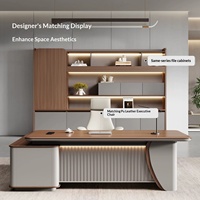Set Scrivania Direzionale a L con Sedia, Design Moderno e Minimalista, Arredamento di Lusso in Legno con LED per Manager e Presidenti