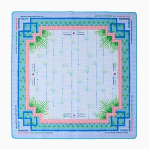 Hydrangea Floral Print Emerald Green Leaf Baby Blue Flower Sky Blue Red Stripe Border Mahjong Table <b>Pad</b> Non slip <b>Game</b> Mat - Product Image 1