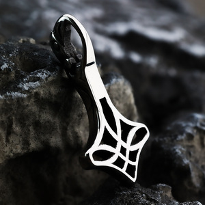 Stainless Steel Viking Hammer Pendant Necklace Men's Geometric Hollow Design Gift Jewelry - Product Image 3