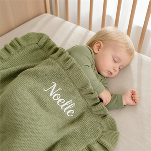 Couverture Bébé en Coton Personnalisée à Bords Volants, Douce et Faite Main, Broderie pour Nouveau-né, Literie pour Parents, Enfants, Cadeau pour la Maison - Product Image 1