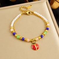 Chaîne perlée en acier inoxydable plaqué or 18 carats, motif animal coloré, style européen et américain, tendance, avec pendentif goutte d'huile, idéale comme cadeau