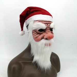 Masque de Père Noël en latex, masque intégral pour fête de Noël, costume amusant pour les fêtes, avec barbe blanche et chapeau - Product Image 4