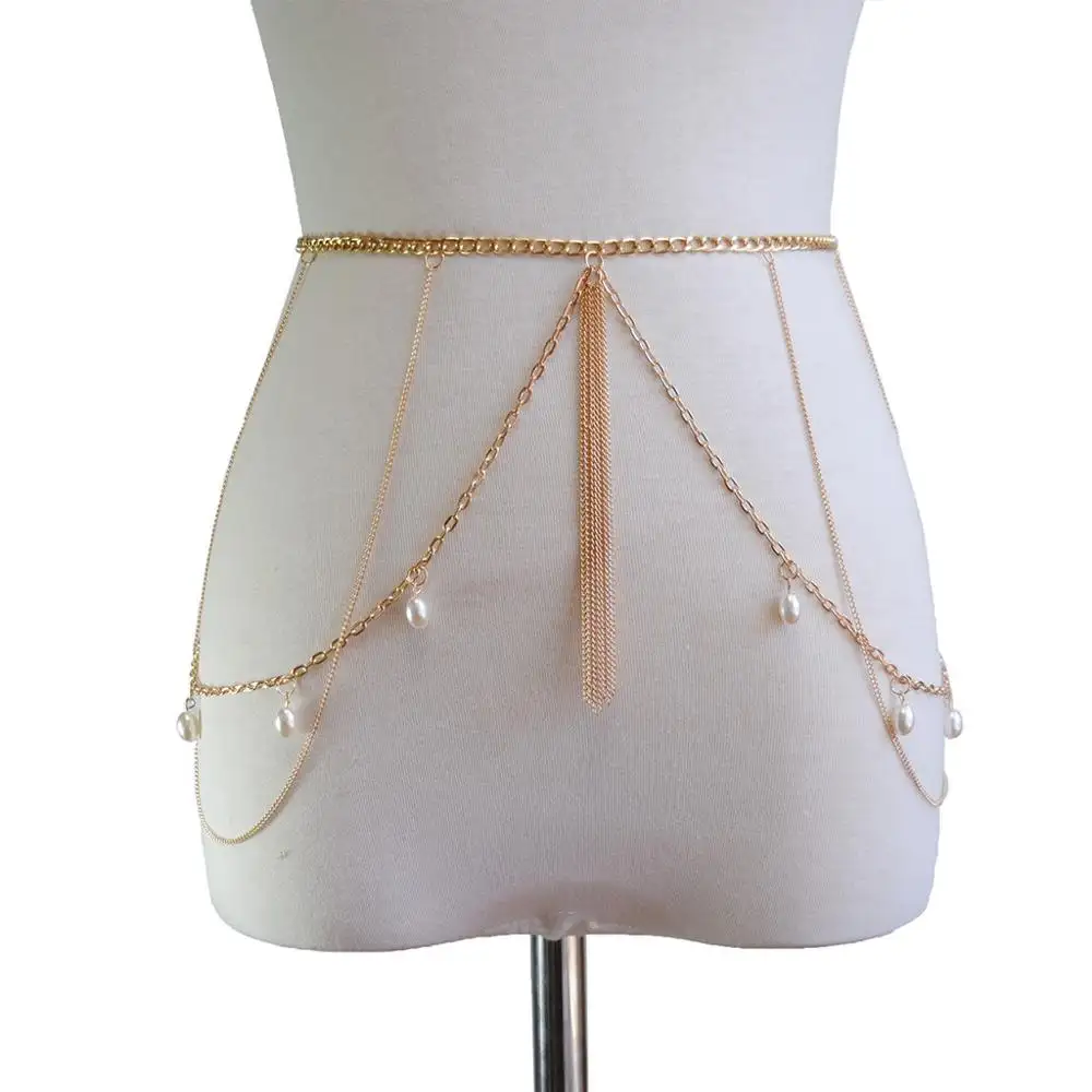 Boho Pearl Waist Chains Summer Beach Belly Body Chain Fashion Belts Body Accessories Jewelry for Women and Girls