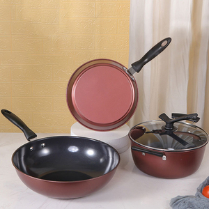 Wholesale Hot Selling Eco-Friendly Non-Stick Cookware Set Red Color Kitchen Cooking <b>Pot</b> Including Fry Pan and <b>Soup</b> - Product Image 3