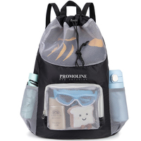 Sac de bain en maille de grande capacité Sac à dos Sac de plage à cordon de serrage léger avec poches latérales pour enfants Garçons Filles Voyage Vacances