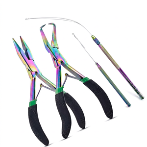 Kit professionnel ASAP de 3 pinces à extensions de cheveux en acier inoxydable multicolores avec aiguille à crochet et outils essentiels - Product Image 1