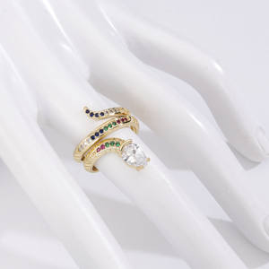 Trendy Colorful CZ Snake Wrap <b>Ring</b> Gold Plated Brass Serpent Adjustable <b>Ring</b> Teardrop Zircon Animal <b>Statement</b> <b>Rings</b> Wholesale - Product Image 2