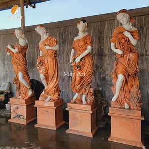 Estatua de <span class=keywords><strong>Mujer</strong></span> de las Cuatro Estaciones Tallada a Mano en Mármol Rojo de Tamaño Real para Decoración de Exteriores, MILY - Product Image 3